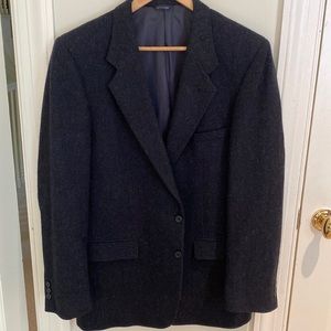 Men’s black/dark gray 100% wool tweed sport coat blazer Size 44 EUC